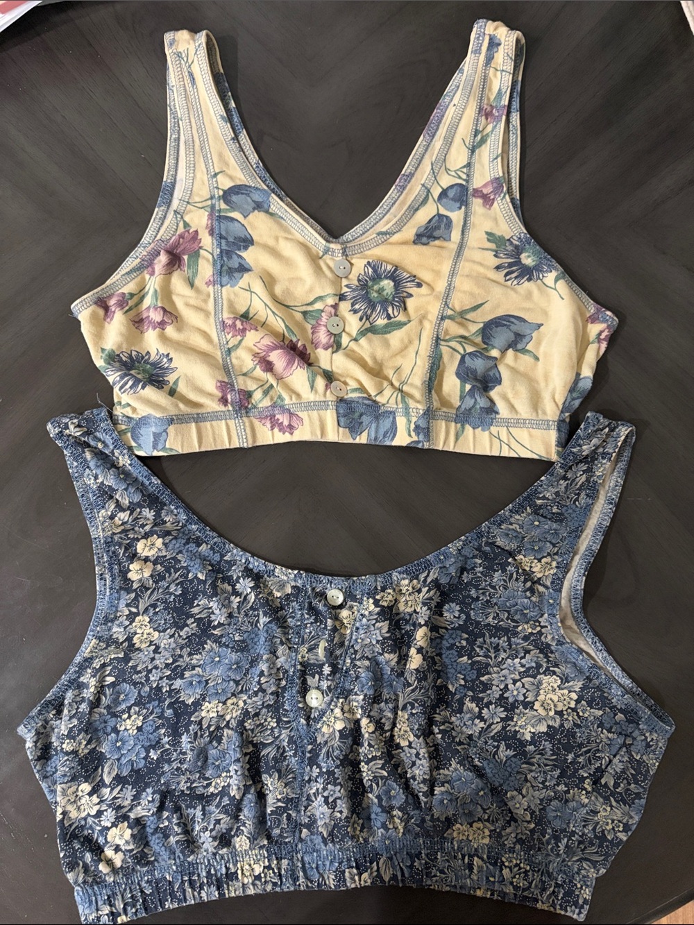 Floral Cotton Bralette Tops - Yellow & Blue Size L